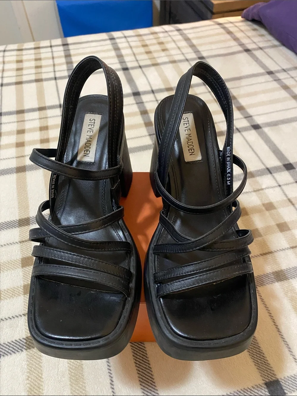Steve Madden Black Strappy Platform Block Heel Mules
